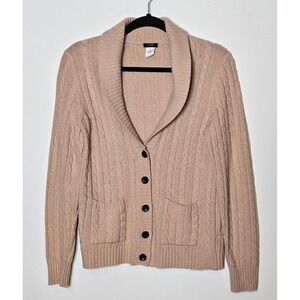 J.Crew Wool Cashmere Blend‎ Womens Med Cable Knit Cardigan Sweater Shawl Collar